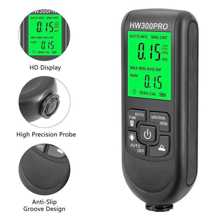 HW-300PRO High Precision Coating Paint Powder Layer Thickness Gauge Anti-slip Paint Film Gauge, HW-300PRO Black, HW-300PRO White