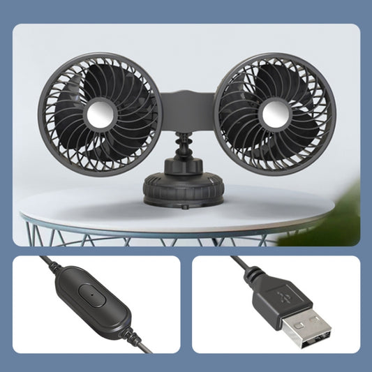 F6026 Grand ventilateur de voiture à double tête avec ventouse, F6026 USB, F6026 Allume-cigare avec USB