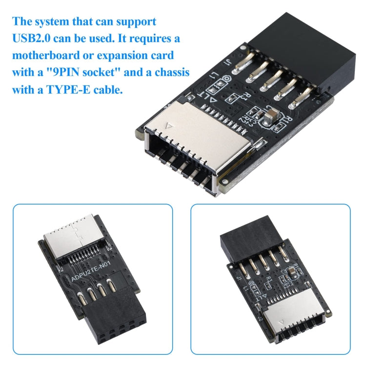 USB 2.0 Front Panel Header USB 9pin To USB 2.0 Type-E Internal Adapter, USB 2.0 9pin