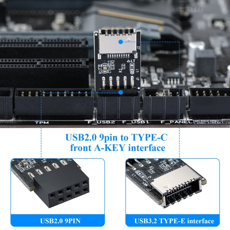 USB 2.0 Front Panel Header USB 9pin To USB 2.0 Type-E Internal Adapter, USB 2.0 9pin