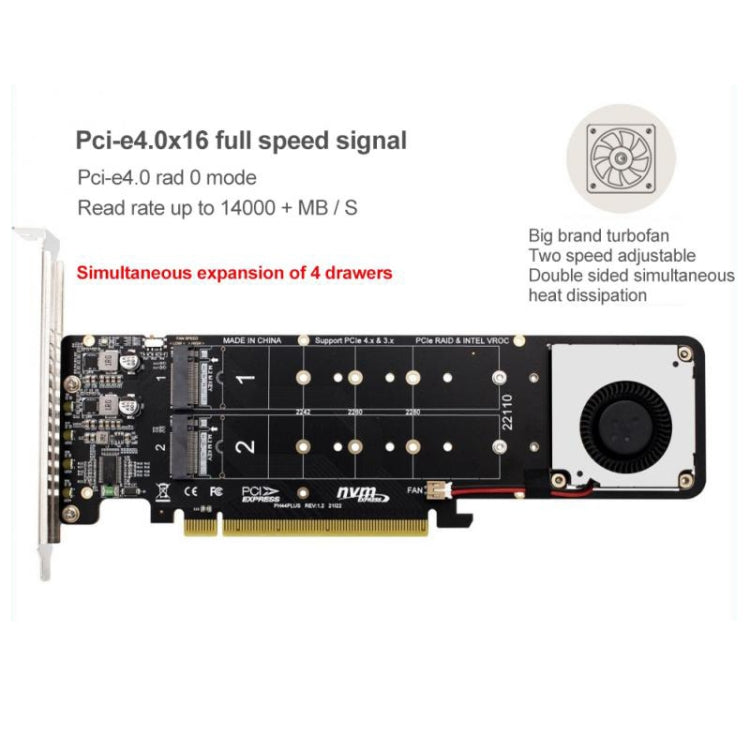 Adaptador de expansión de matriz RAID PCI-E X16 a M.2 M-key NVME X4 SSD compatible con 2242/2260/2280/22110, PH44Plus
