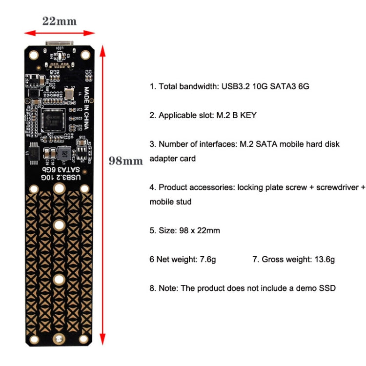 NGFF M.2 Bkey SATA Hard Disk SSD To USB3.1 Type-C / USB-C Expansion Card Conversion Board, SSD To USB3.1