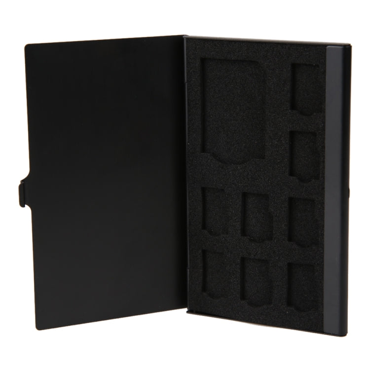 1SD+ 8TF Aluminum Micro SD Cards Holder Pin Storage Box 9 solts for SD/ SIM/TF Memory Card, Black, Silver