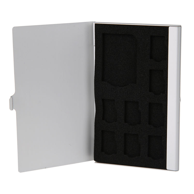 1SD+ 8TF Aluminum Micro SD Cards Holder Pin Storage Box 9 solts for SD/ SIM/TF Memory Card, Black, Silver