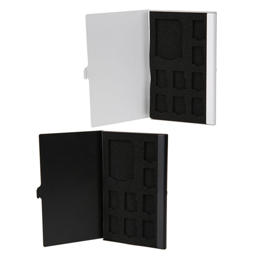 1SD+ 8TF Aluminum Micro SD Cards Holder Pin Storage Box 9 solts for SD/ SIM/TF Memory Card, Black, Silver