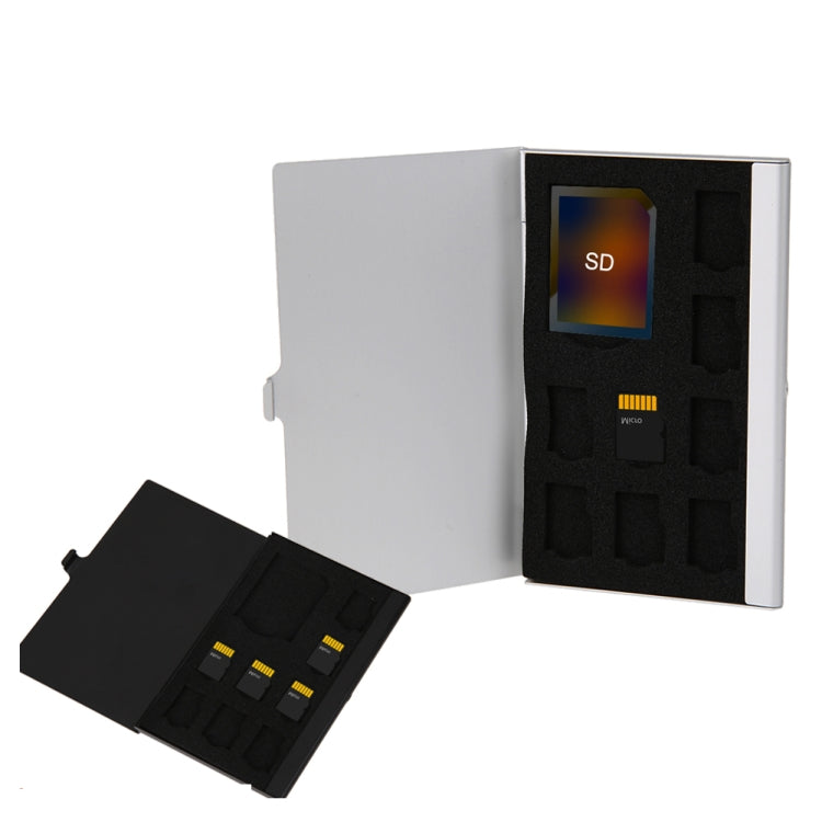 1SD+ 8TF Aluminum Micro SD Cards Holder Pin Storage Box 9 solts for SD/ SIM/TF Memory Card, Black, Silver