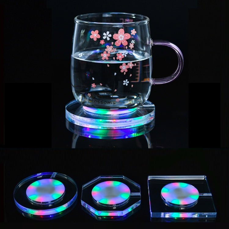LED Light Up Acrylic Coaster Transparent Crystal Base, 100x4mm Round, 100x4mm Octagonal, 100x4mm Square