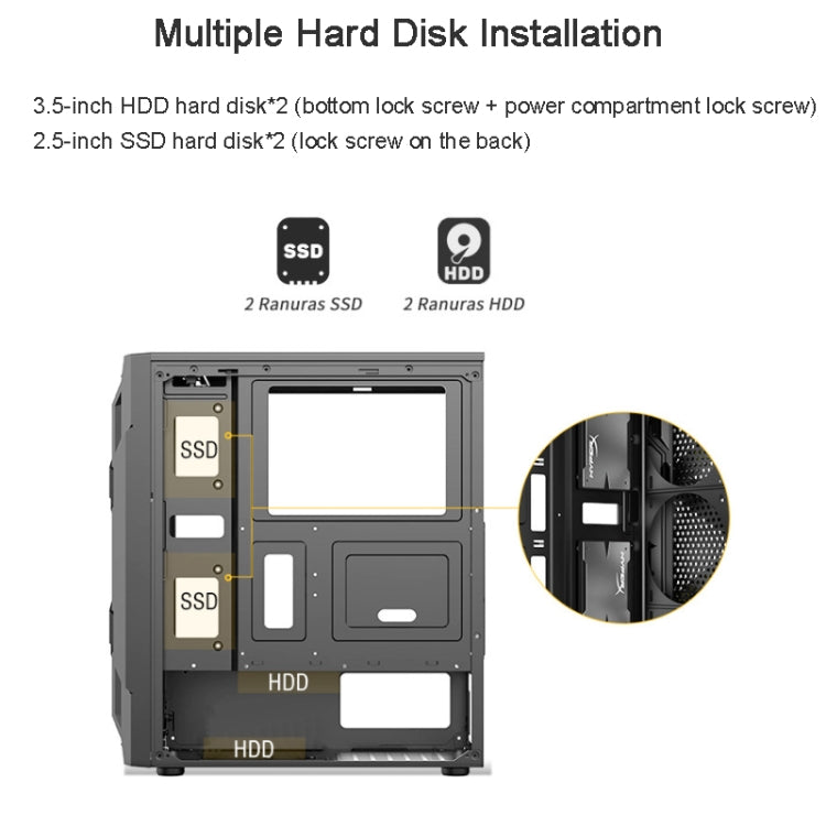 EVESKY Acrylic Side Transparent ATX Computer Case With 6 Fans Position And USB 3.0 Interface, Black, White