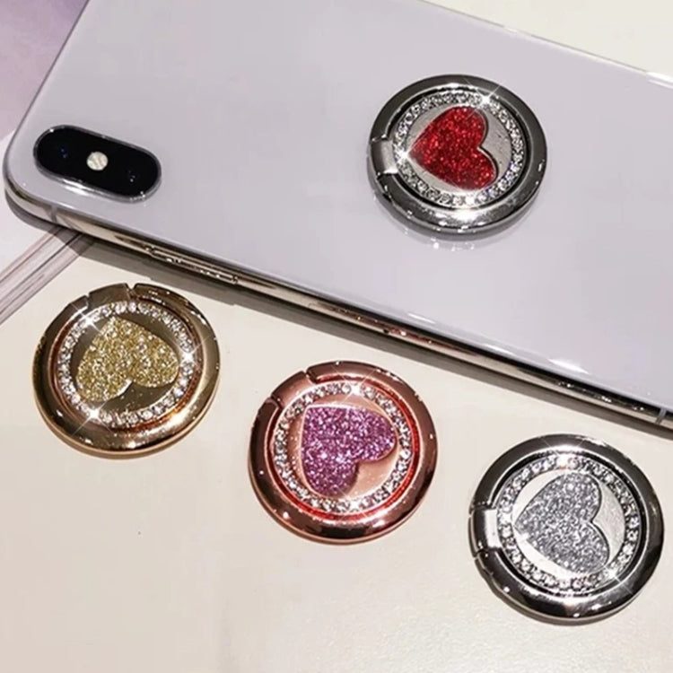 Soporte de anillo para teléfono móvil de metal con forma de corazón brillante y redondo