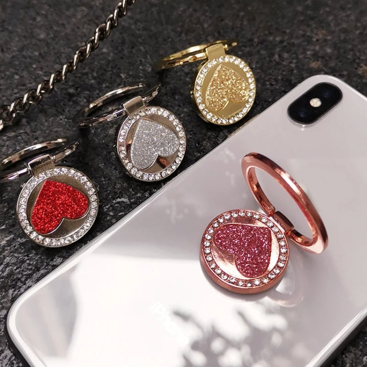 Soporte de anillo para teléfono móvil de metal con forma de corazón brillante y redondo