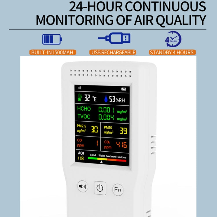 9 In 1 Air Quality Detector Handheld High Precision Formaldehyde Detector, White, Black