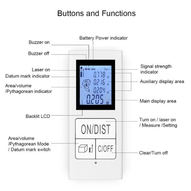 30m Mini Handheld Rechargeable Infrared Electronic Range Finder, White