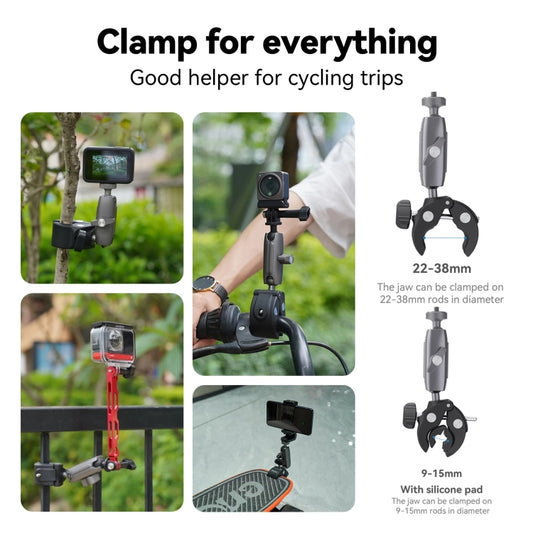 TELESIN Aluminum Alloy Crab Claw Handlebar Tube Clamp For Sports Camera Mobile Phones, Aluminum Alloy
