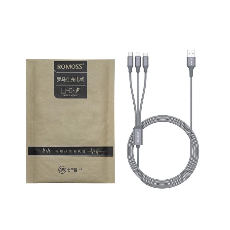 ROMOSS CB25 3 In 1 3.5A 8 Pin + Micro USB + Type C/USB-C Cable, 1m