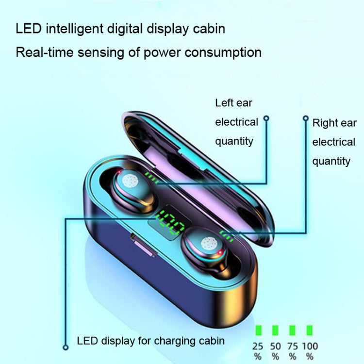 LED Digital Display Wireless In-Ear Noise Reduction Long Life Bluetooth Headset, F9-2