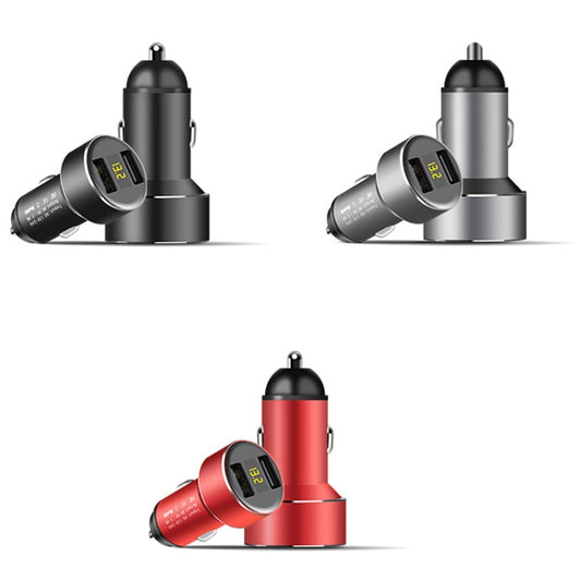 Mini chargeur de voiture multifonctionnel double USB avec affichage numérique, noir, gris, rouge