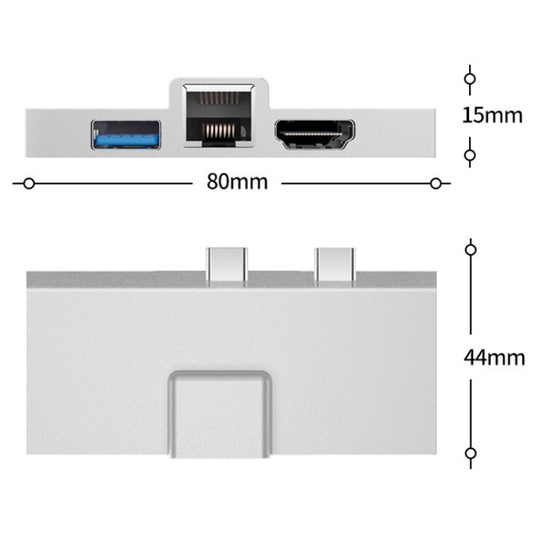 For Surface Pro 8 / 9 / X Dual Type-C Computer Expansion Hub 7 In 1 Docking Station, For Surface Pro 8 / 9 / X