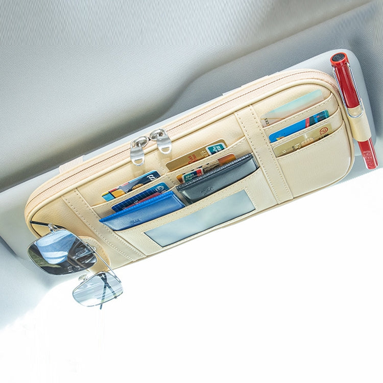 Car Driver License Storage Bag Sun Visor Sunglasses Card Holder, Beige, Gray, Black, Brown