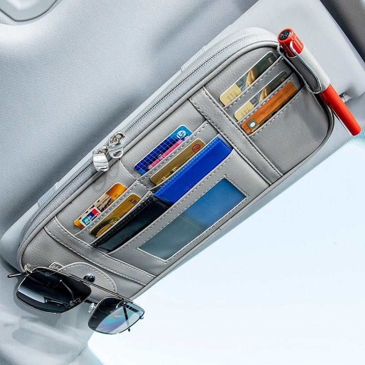 Car Driver License Storage Bag Sun Visor Sunglasses Card Holder, Beige, Gray, Black, Brown