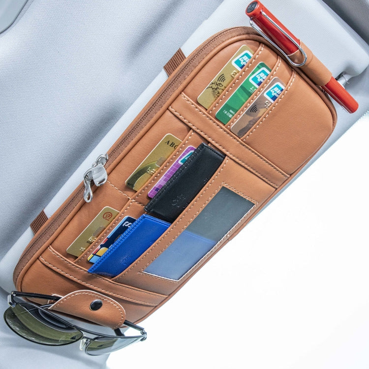 Car Driver License Storage Bag Sun Visor Sunglasses Card Holder, Beige, Gray, Black, Brown