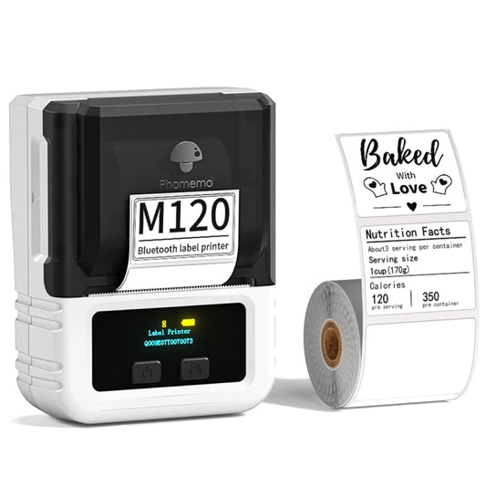 Phomemo M120 Label Maker Barcode Printer Bluetooth Thermal Label Machine, Black, White, Orange