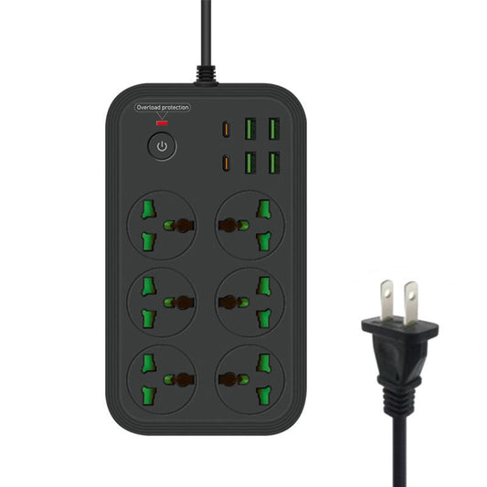 T24 2m 3000W 6 Plugs + PD + 4-USB Ports Multifunctional Flame-Retardant Socket With Switch, UK Plug, US Plug