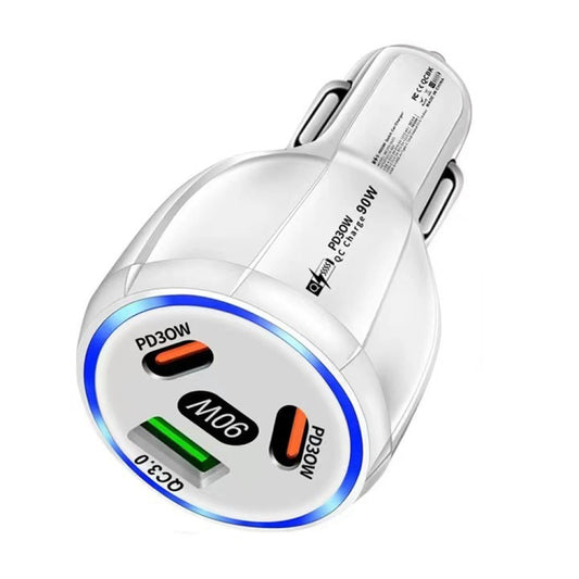 Chargeur de voiture USB-C 90W Super Charge Rapide Double PD 30W+QC3.0, Station de charge, Noir, Blanc