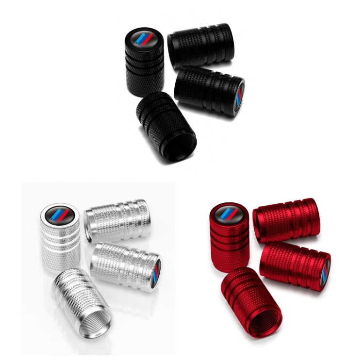 Aluminium Alloy Checkered Tricolour Car Wheel Decorative Valve Cap, Black, Silver, Red