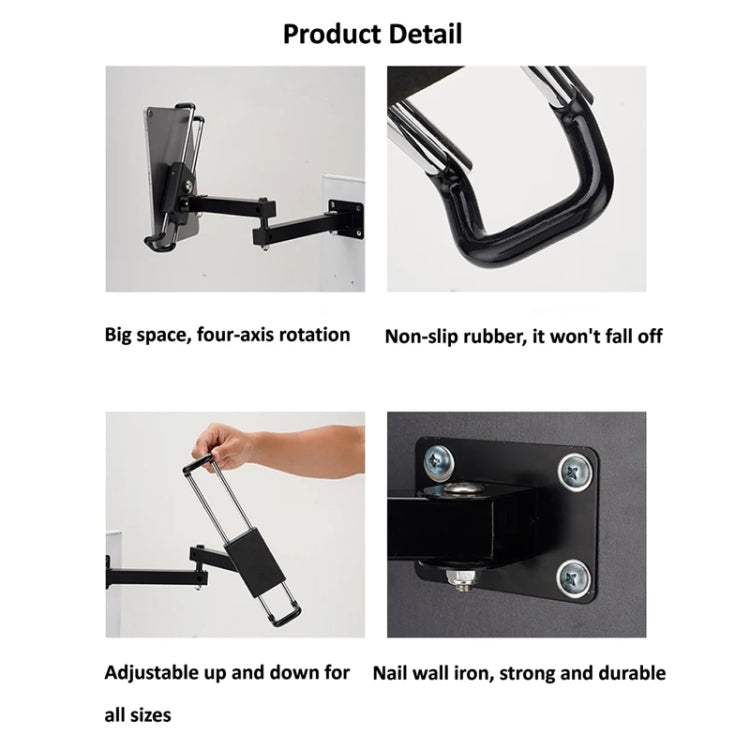 Tablet Wall Mount Holder Foldable Extendable Aluminum Alloy Mount With Anti Theft Security Lock, With Lock Long Arm