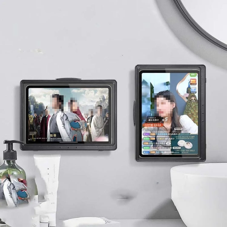 Waterproof Shower Tablet Holder Case Bathroom Kitchen Wall Mount Storage Box For IPad, Tablet Black, Tablet White