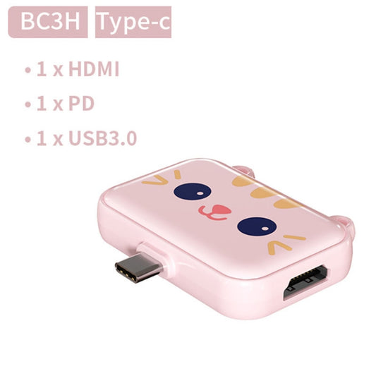 3 In 1 Type-C Docking Station USB Hub For iPad / Phone Docking Station, 3H HDMI+PD+USB3.0 Pink, 3C USB3.0+USB2.0 x 2 Pink
