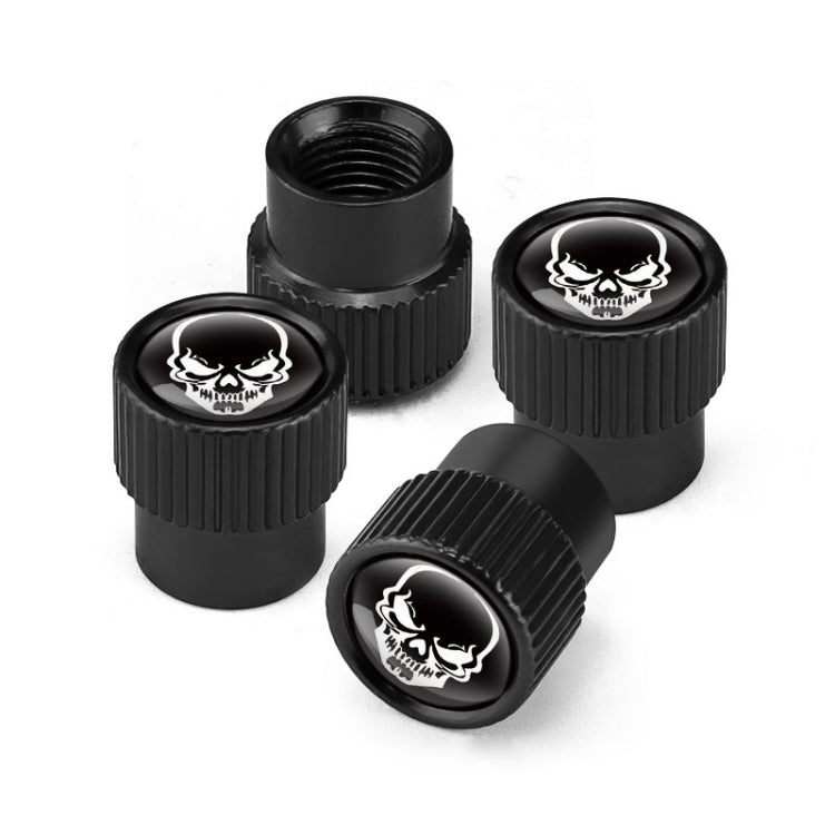 4pcs /Set Skeleton Car Tire Universal Aluminum Valve Cap, Black, Silver