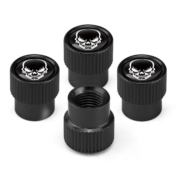 4pcs /Set Skeleton Car Tire Universal Aluminum Valve Cap, Black, Silver