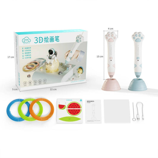 Cat Claw USB Charging Low Temperature 3D Printing Pen Children DIY Graffiti 3D Painting Pen, Mint Green, Sakura Pink