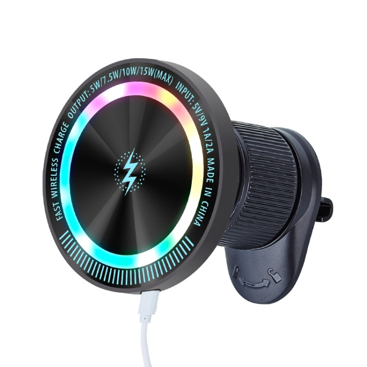Magsafe 15W Magnetic Colorful Light Wireless Charging Mobile Phone Holder, A9 Air Outlet Dark Gray, A9 Adhesive Dark Gray