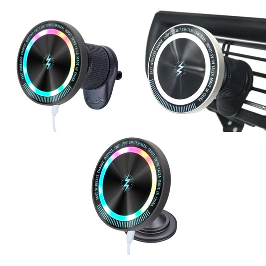 Magsafe 15W Magnetic Colorful Light Wireless Charging Mobile Phone Holder, A9 Air Outlet Dark Gray, A9 Adhesive Dark Gray