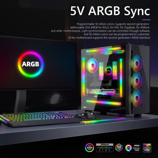 Panoramic Glow ARGB Light Bar Desktop Computer Case Interior Decorative Ambient Light, F300 Square