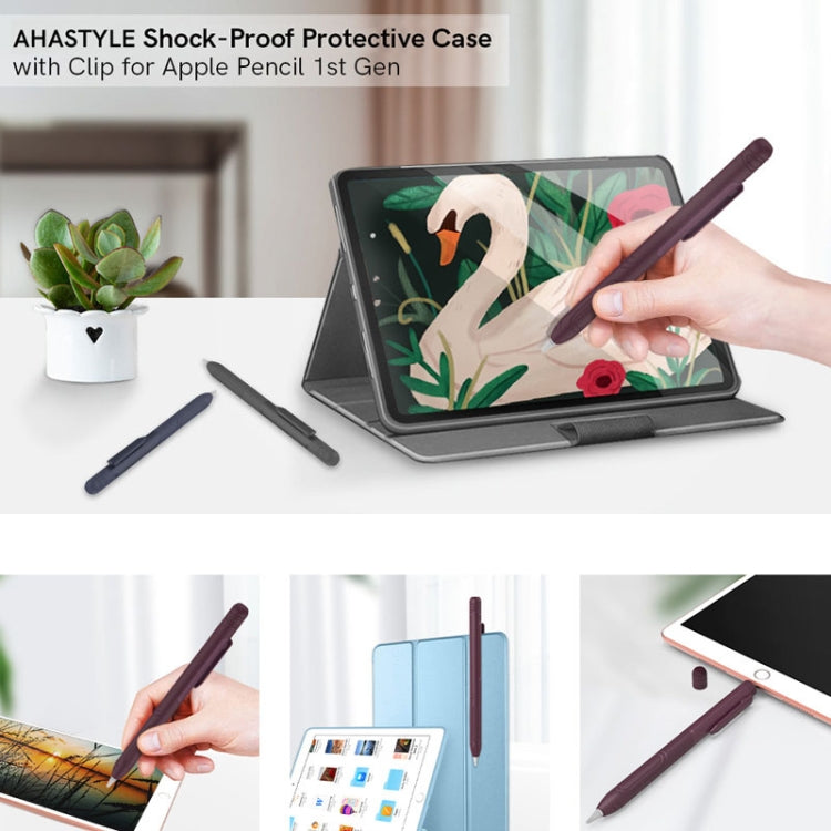 For Apple Pencil 1 AhaStyle PT141 Triple Defense Pen Clip Silicone Protective Case, Black, Wine Red, Midnight Blue
