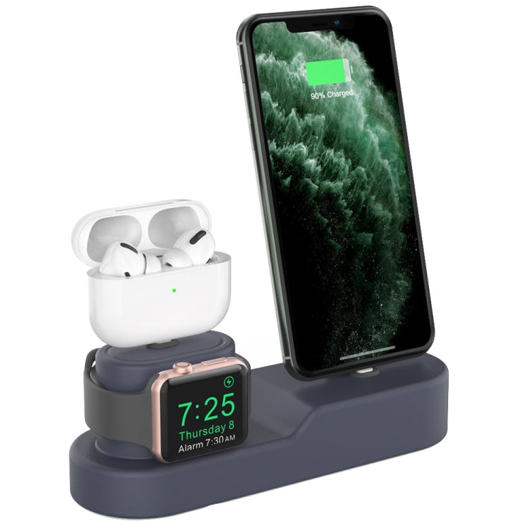 AhaStyle PT28-3 For iPhone / Apple Watch / AirPods 3 In 1 Silicone Desktop Charging Storage Base Bracket, Black, Dark Gray, Midnight Blue