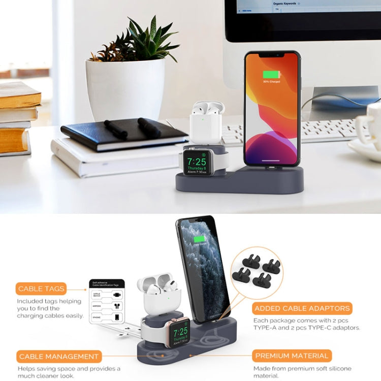 AhaStyle PT28-3 For iPhone / Apple Watch / AirPods 3 In 1 Silicone Desktop Charging Storage Base Bracket, Black, Dark Gray, Midnight Blue