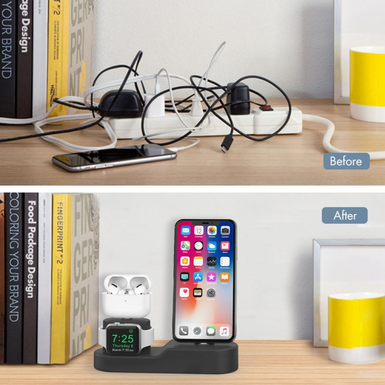 AhaStyle PT28-3 For iPhone / Apple Watch / AirPods 3 In 1 Silicone Desktop Charging Storage Base Bracket, Black, Dark Gray, Midnight Blue