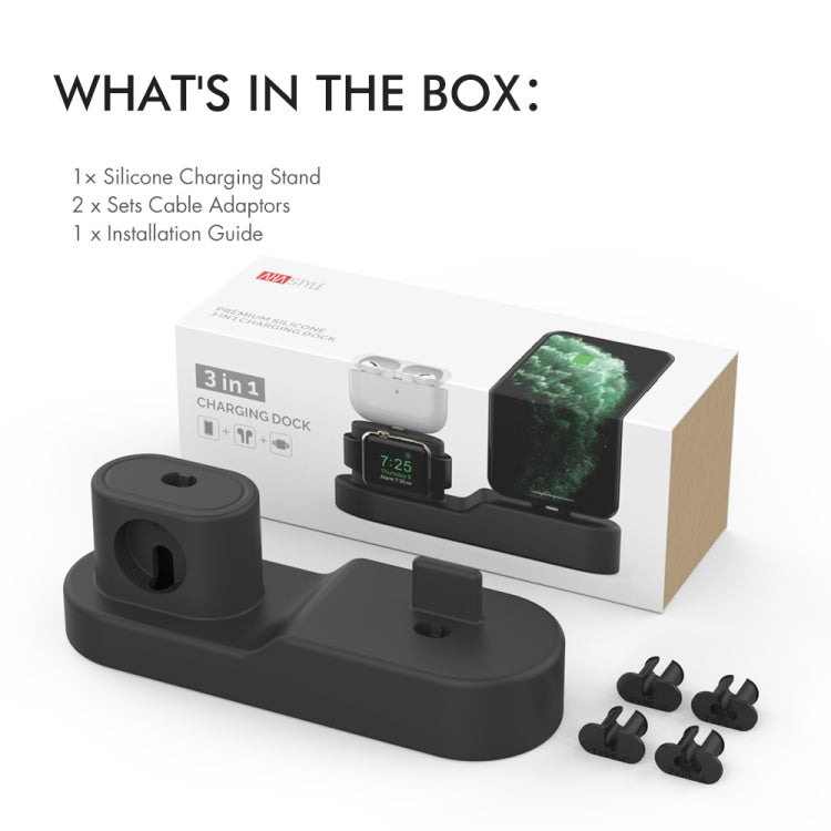 AhaStyle PT28-3 For iPhone / Apple Watch / AirPods 3 In 1 Silicone Desktop Charging Storage Base Bracket, Black, Dark Gray, Midnight Blue