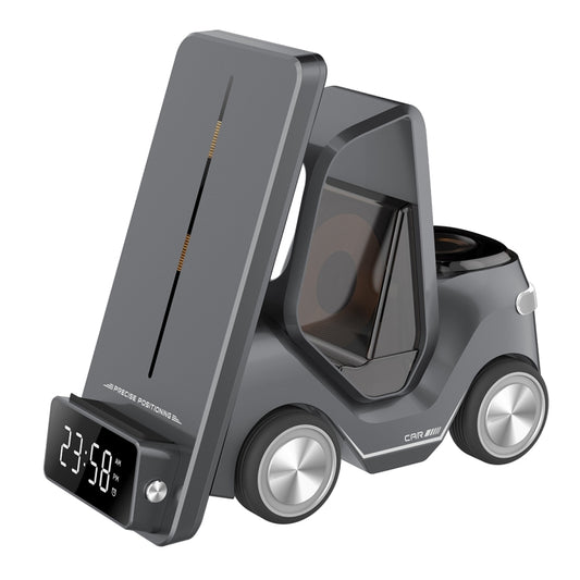 T20 5-in-1 Car-shaped Desktop Alarm Clock Wireless Charger with Atmosphere Light, White, Gray, Yellow, Orange