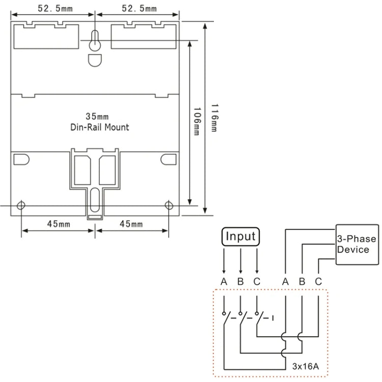 SINOTIMER TM613 380V 16A Three-Phase Programmable Time Switch With Backlight, TM613