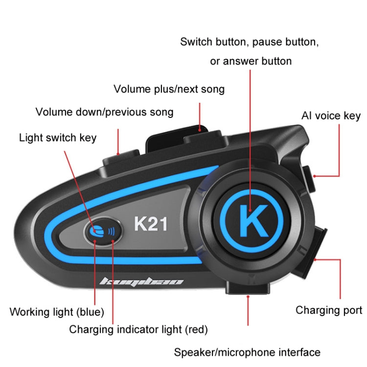 KUQIBAO Motorcycle Helmet Long-lasting Waterproof Bluetooth-compatible Headset with Light, K21