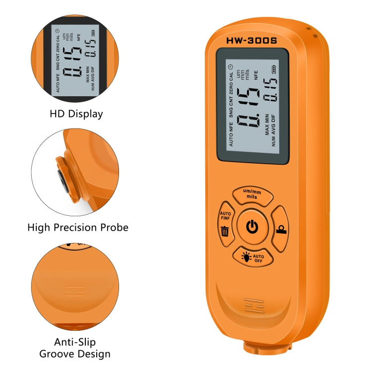 HW-300S High Precision Coating Thickness Gauge Anti-skid Paint Film Gauge, Orange Horizontal Screen, Orange Vertical Screen, Black Horizontal Screen, Black Vertical Screen