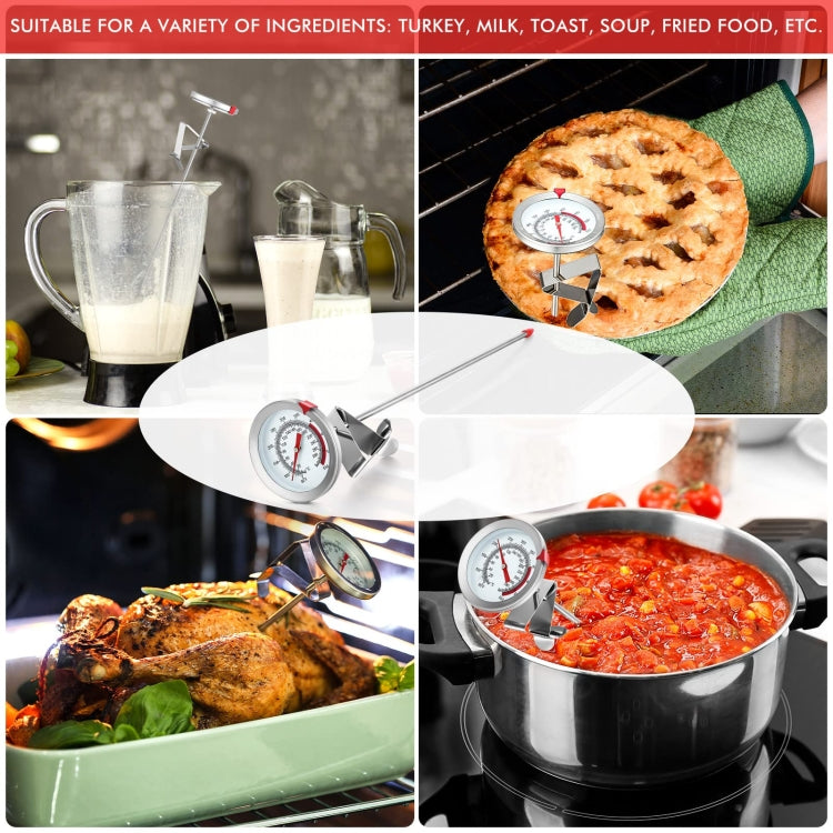 Stainless Steel Thermometer with Pot Clip for Frying, Cooking, Turkey, Food, Milk, 20cm Long Stem, 30cm Long Stem, 40cm Long Stem