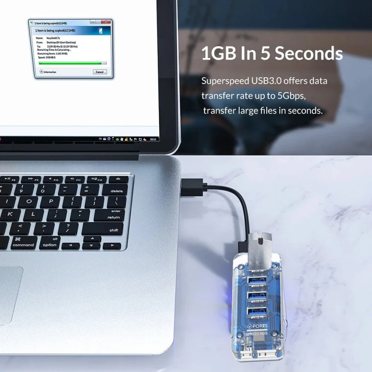 4 x USB 3.0 HUB 5Gbps Transparent Docking Station USB Adapter Splitter, Square, Rectangle
