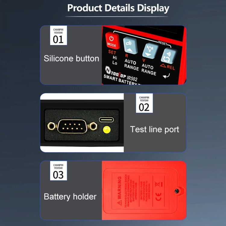 Battery Internal Resistance Tester Lead-Acid Alkaline Lithium Battery Tester, IR500, IR502