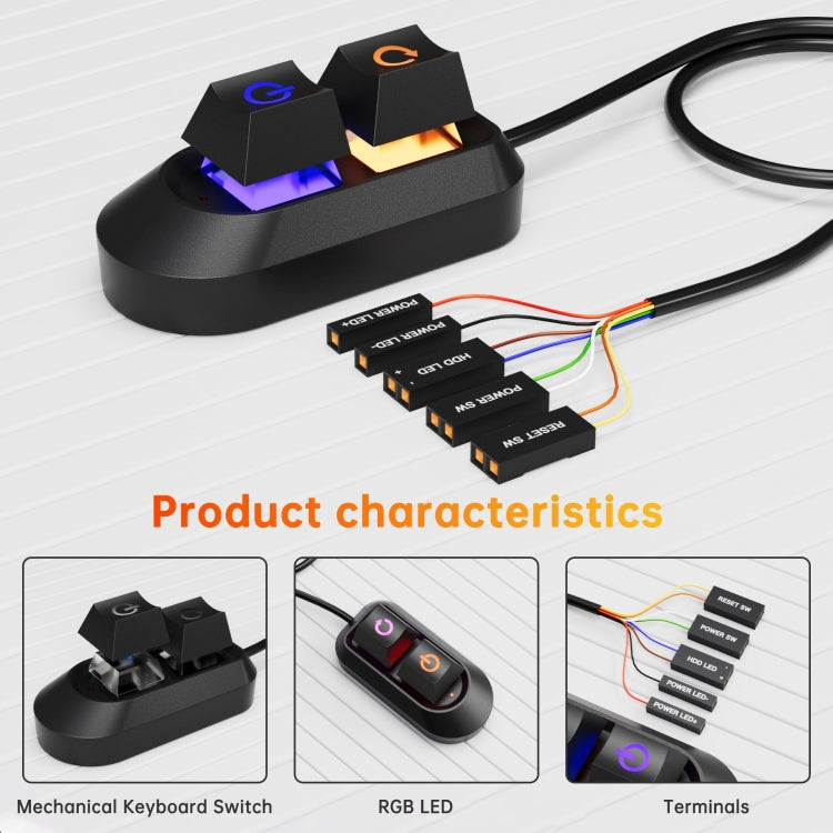 Desktop Computer External Switch Restart Button Computer Power Extension Cable, Opaque, Rubberized Oil Translucent